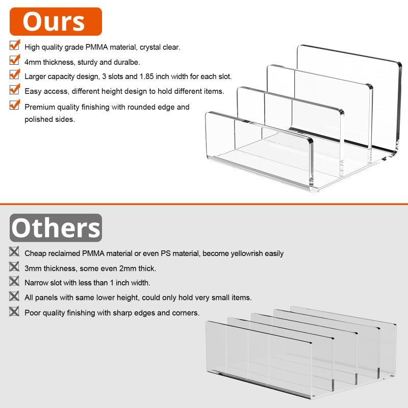 Richboom Acrylic File Sorter, 8.5"x6.3"x6.2", Upright File Organizer for Desk, Mail Organizer Countertop, File Holder for Letter, Document, Notebook, Clear, 3 Sections - Image 5